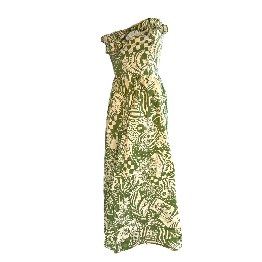 Alden Adair Catherine Dress XS Green Print Strapless Midi NWT - Picture 4 of 7